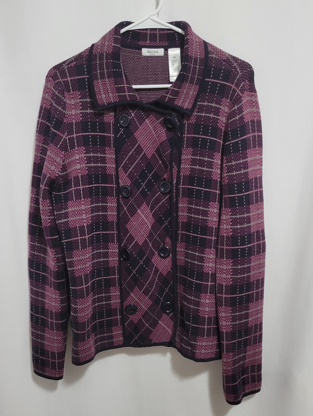 liz & co. Petite Purple Plaid Double-Breasted Blazer Jacket, Size PXL